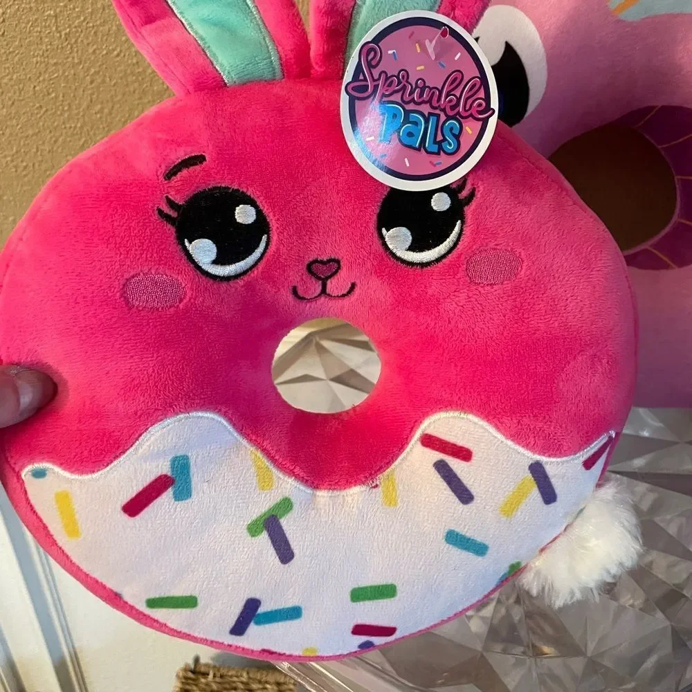 Pink and Blue Plush Seahorse and Donut Toy Set